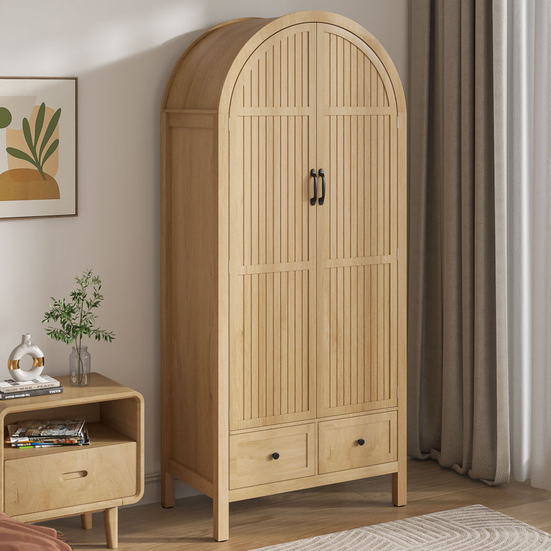 Alcott Hill® Armoire Wardrobe Closet with 2 Arched Fluted Doors ...